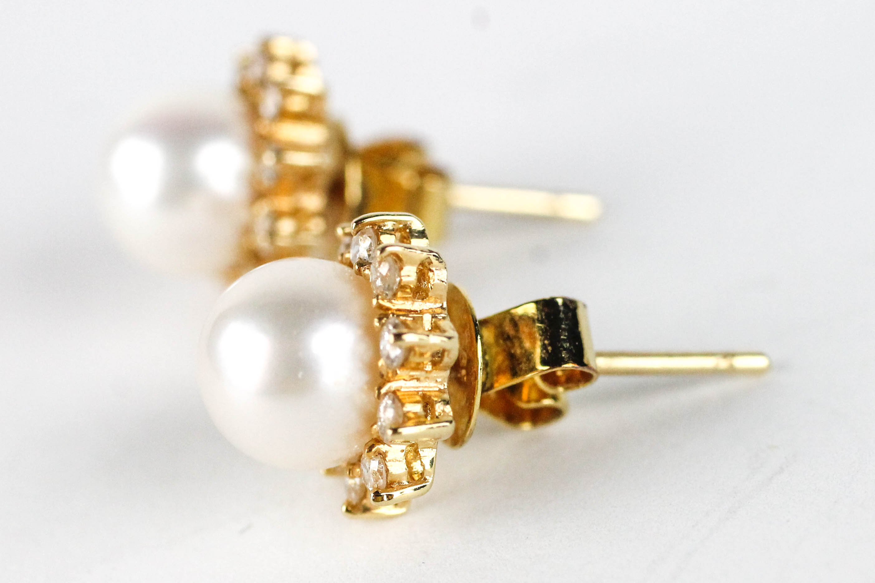 14K Yellow Gold Earring and Ring Set with Diamonds and Pearls EBTH