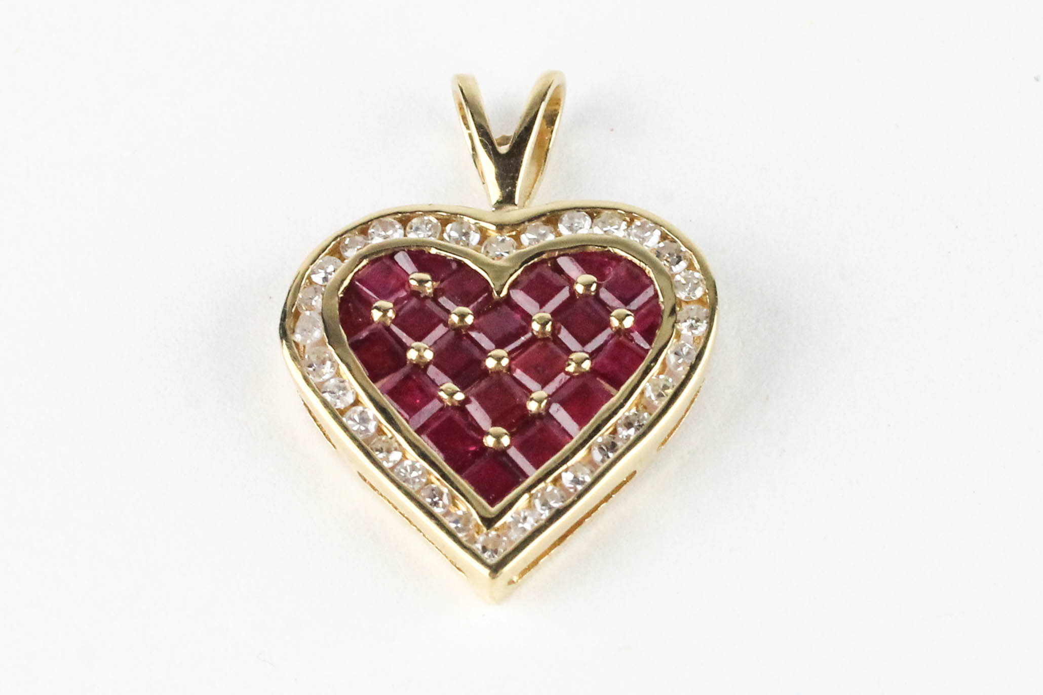 14K Yellow Gold Diamond and Ruby Heart Pendant EBTH