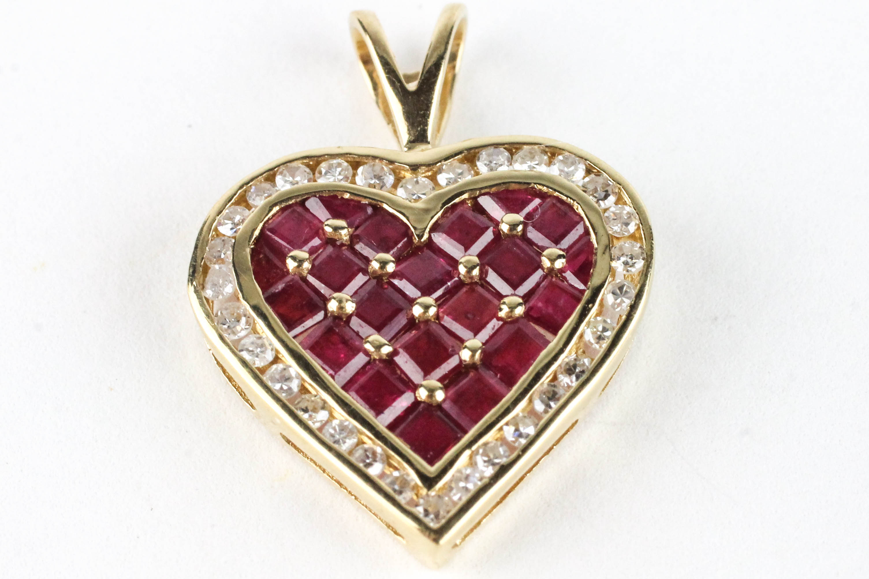 14K Yellow Gold Diamond and Ruby Heart Pendant EBTH