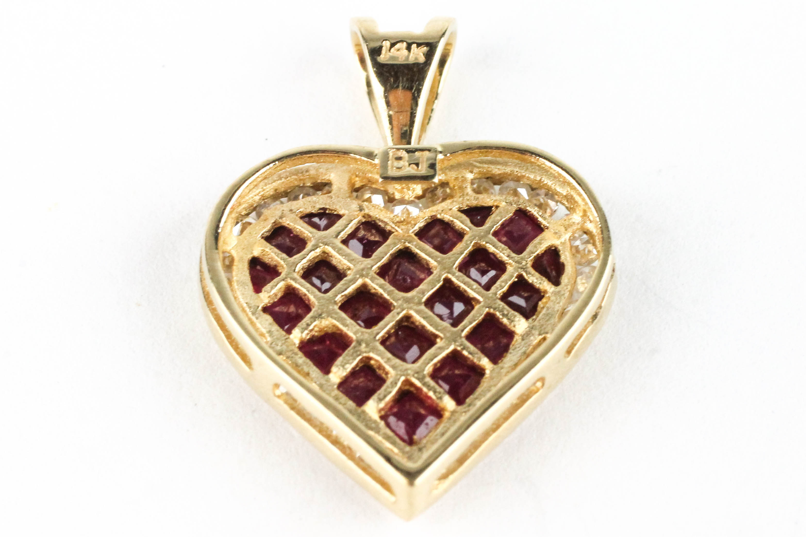 14K Yellow Gold Diamond and Ruby Heart Pendant EBTH
