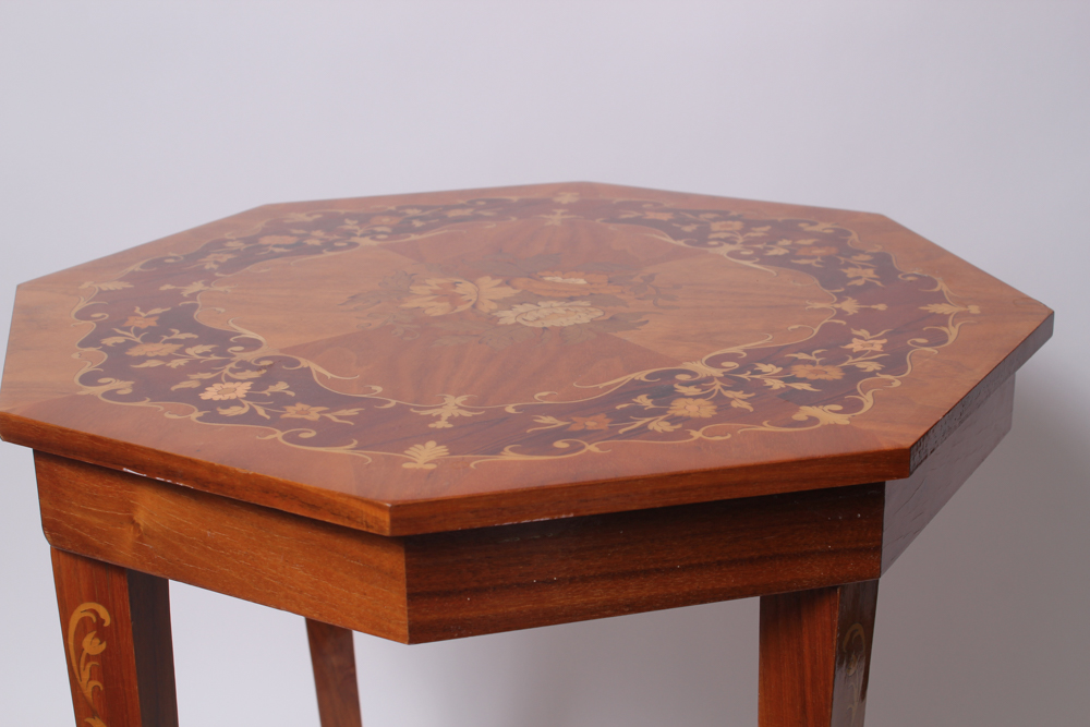 Vintage Octagon Inlaid Italian Music Box Table EBTH