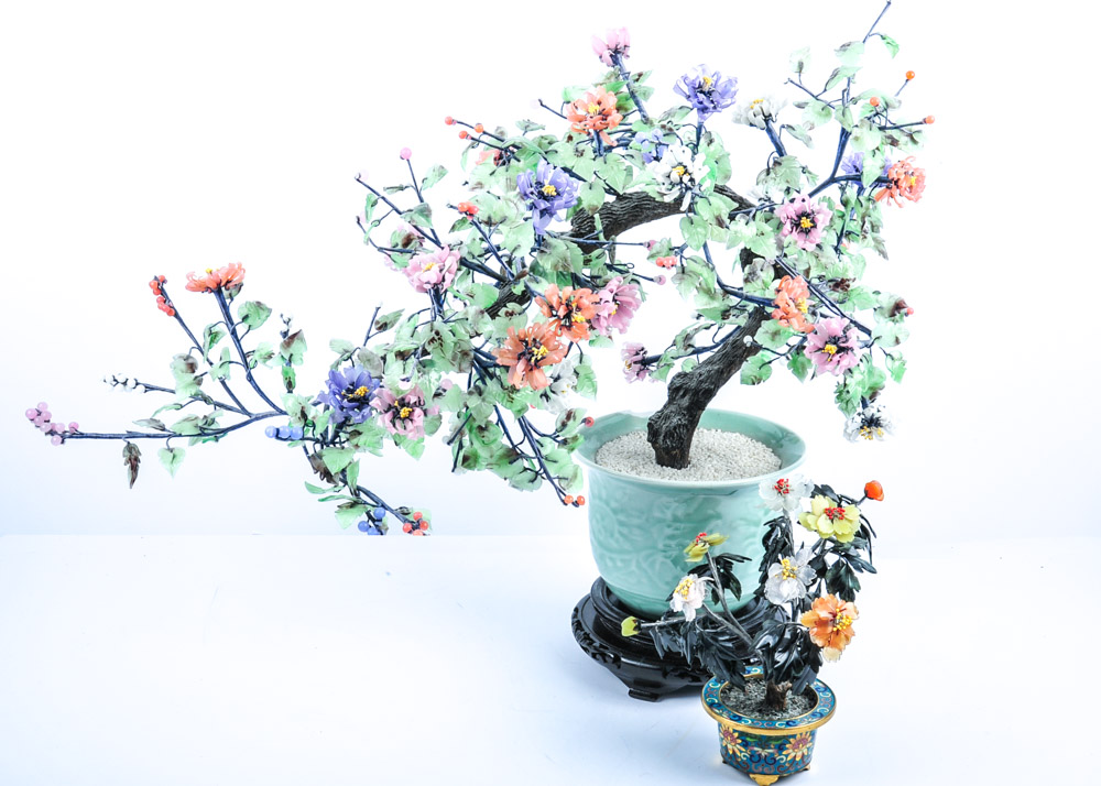 Pair of Japanese Glass Bonsai Trees EBTH