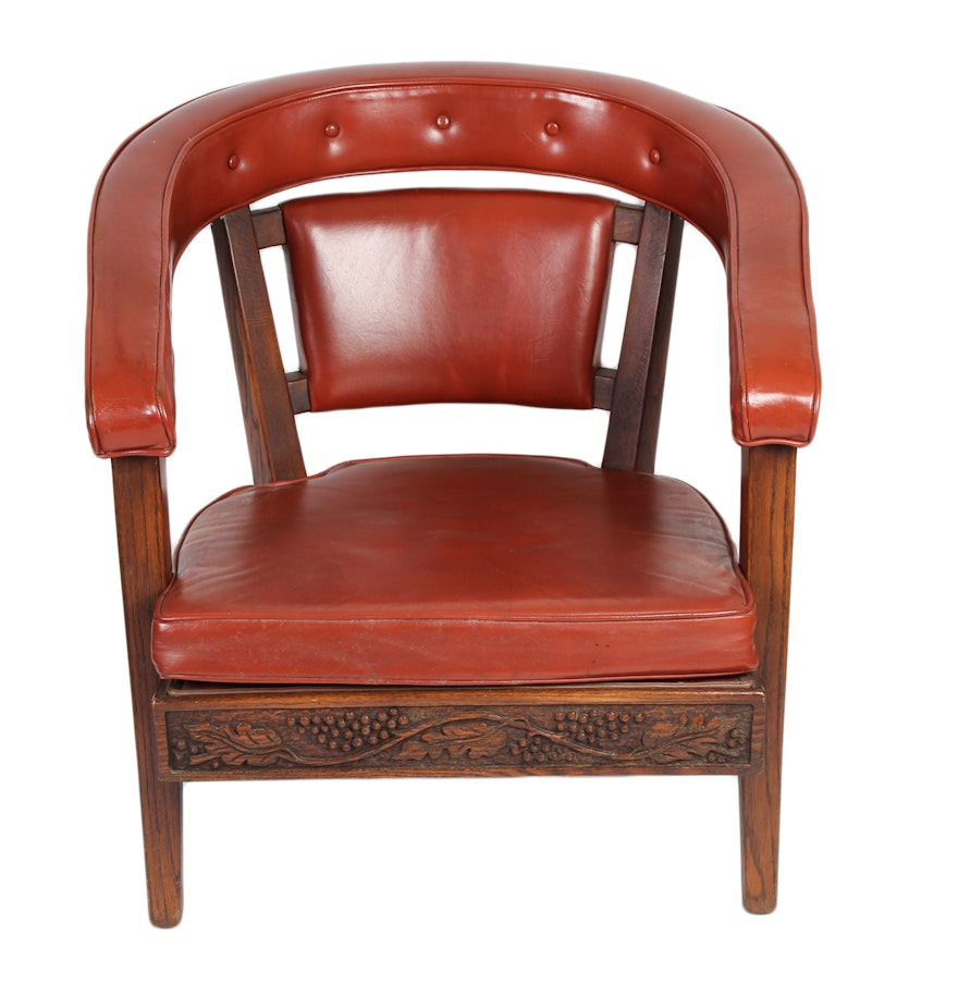 Vintage Carved Wood Vinyl Side Chair And Armless Chair EBTH