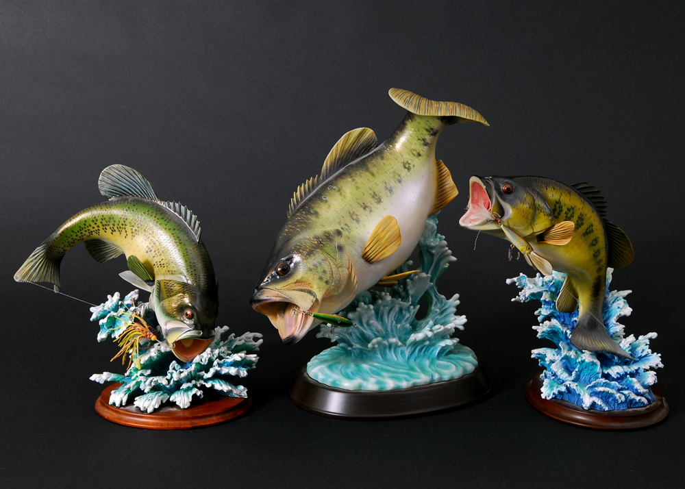 Trio of Kruth Danbury Mint Bass Sculptures EBTH