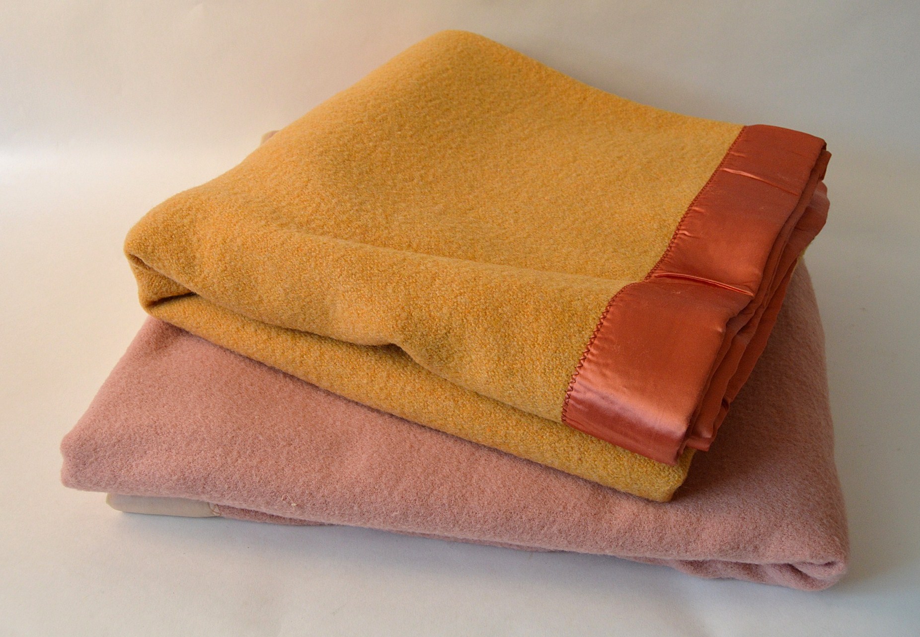 Pair of Vintage Wool Blankets with Satin Trim | EBTH