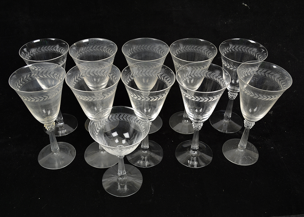 Lead Crystal Wine Glasses with Etched Wheat Border EBTH