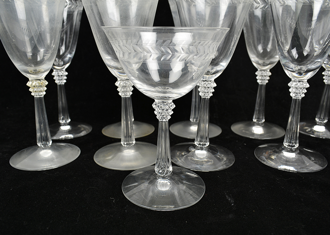 Lead Crystal Wine Glasses with Etched Wheat Border EBTH