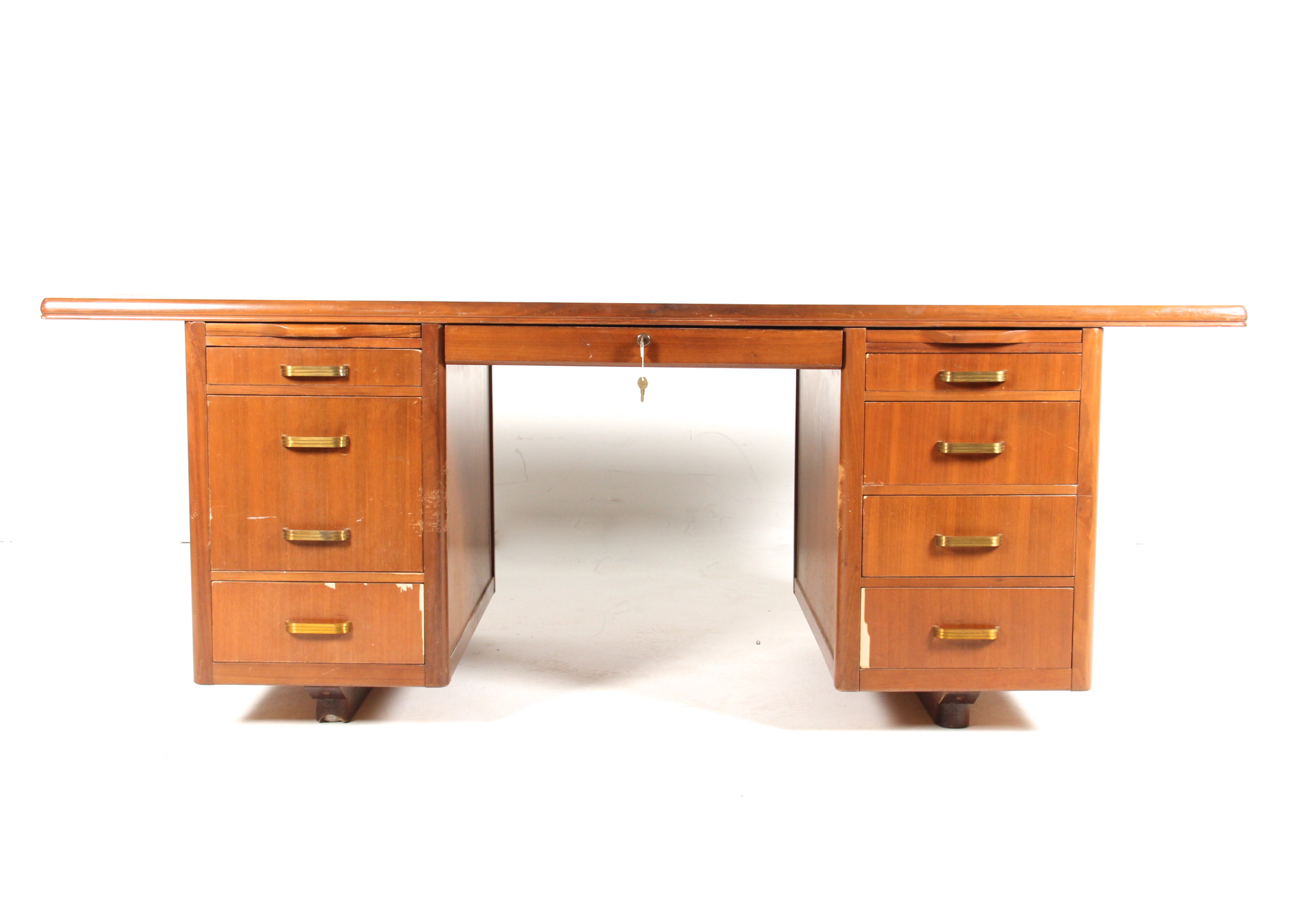 Vintage Leopold Walnut Veneer Executive Desk Ebth