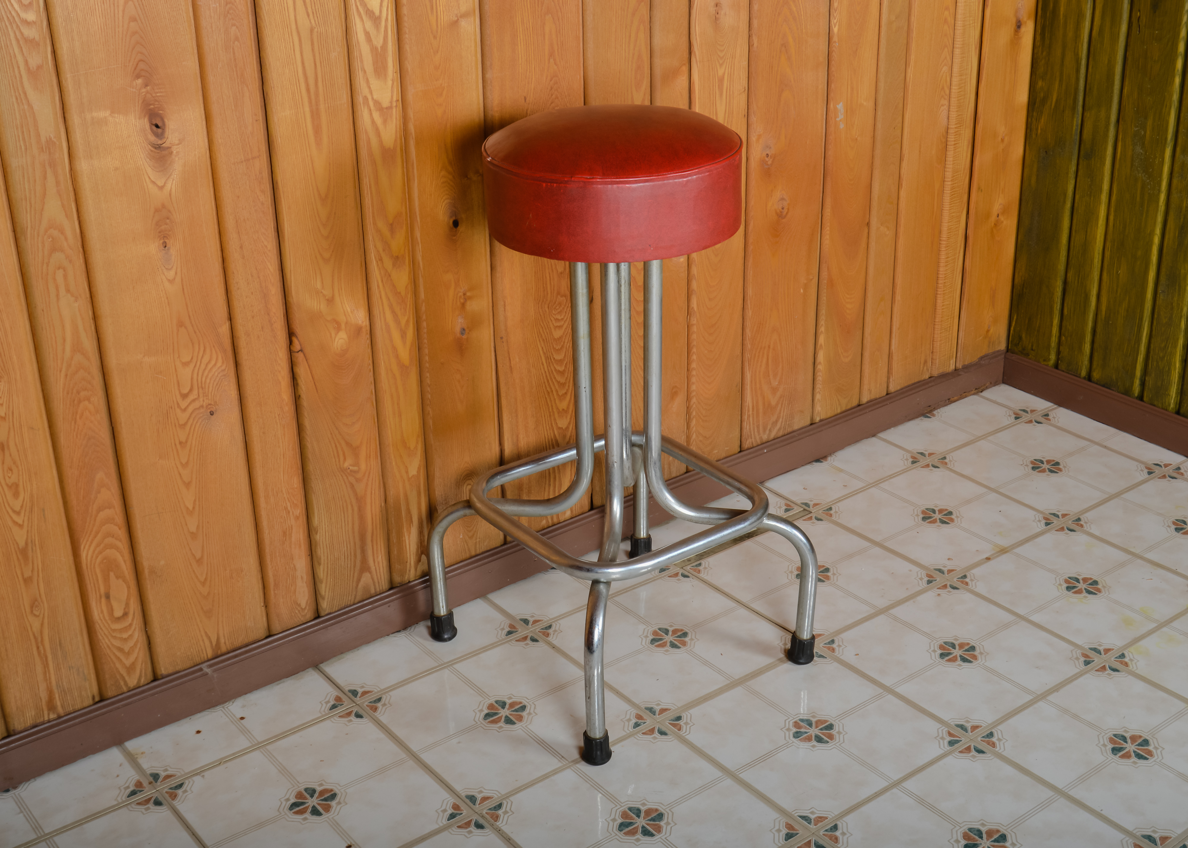 Trio of Red Vinyl Bar Stools EBTH