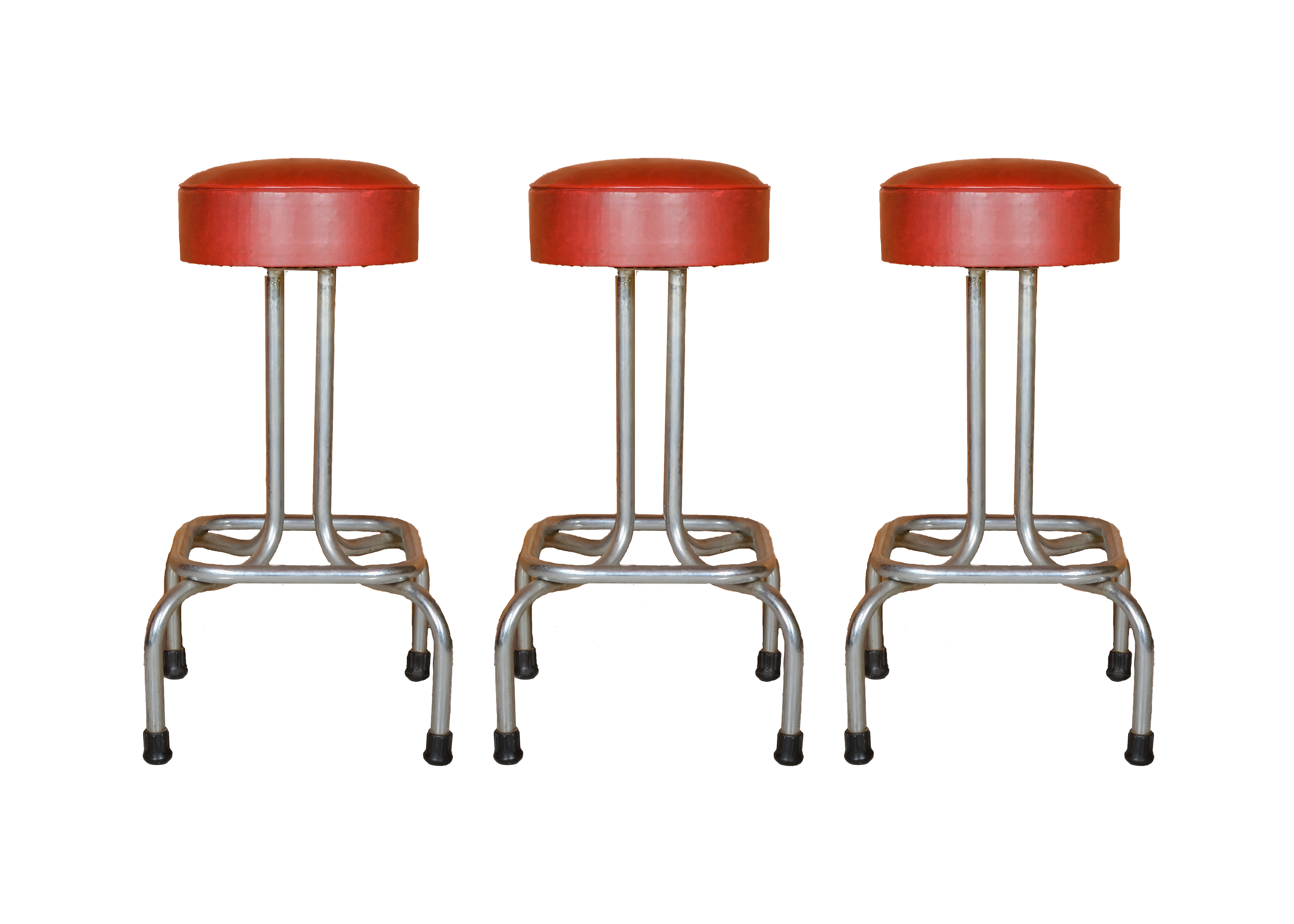 Trio of Red Vinyl Bar Stools EBTH