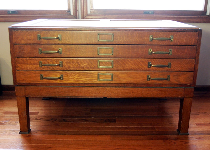 Vintage Wooden Flat File Cabinet Ebth