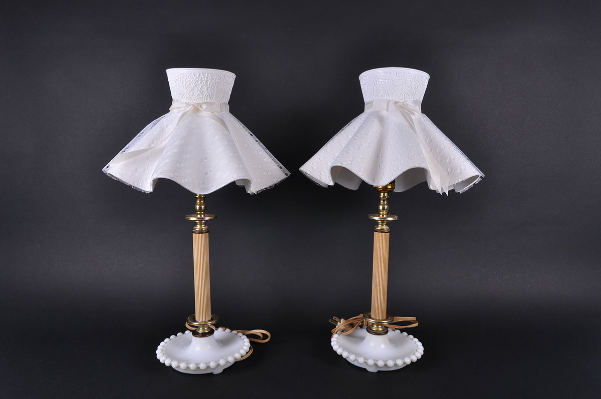 Vintage Irmi Nursery Lamps and Pair of Hobnail Milk Glass Boudoir Lamps
