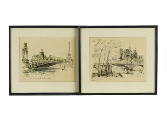 Pair of Janicotte HandColored Stone Lithographs of Paris EBTH