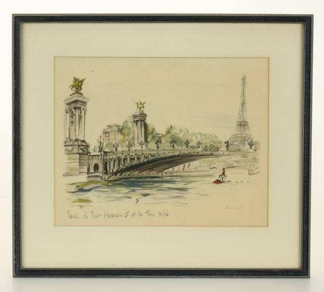Pair of Janicotte HandColored Stone Lithographs of Paris EBTH