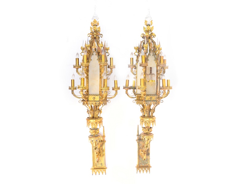 Pair of Black and Gold Candle Wall Sconces EBTH