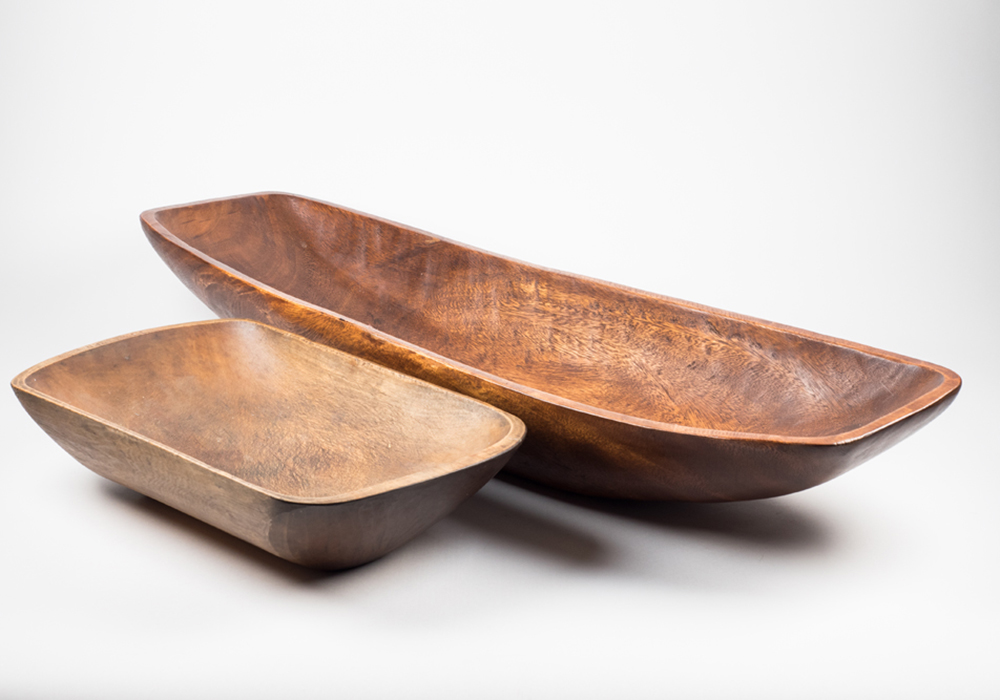 Pair of Large Rectangular Shaped Wooden Bowls EBTH