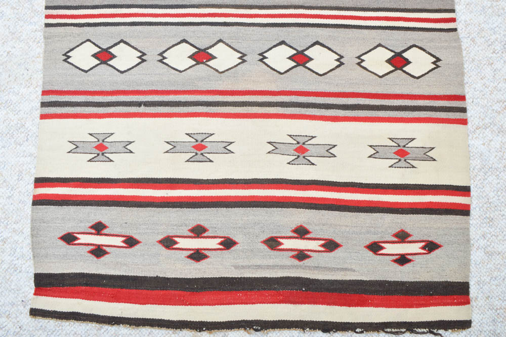 Hand Woven Grey, Black and White Navajo Rug EBTH