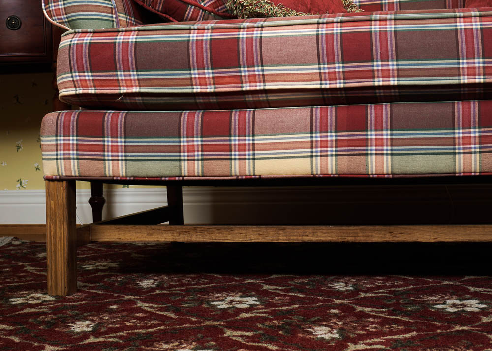 Chippendale Style Wingback Loveseat in Red and Blue Plaid Fabric EBTH