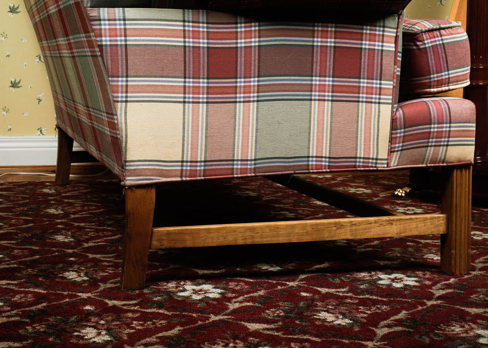 Chippendale Style Wingback Loveseat in Red and Blue Plaid Fabric EBTH