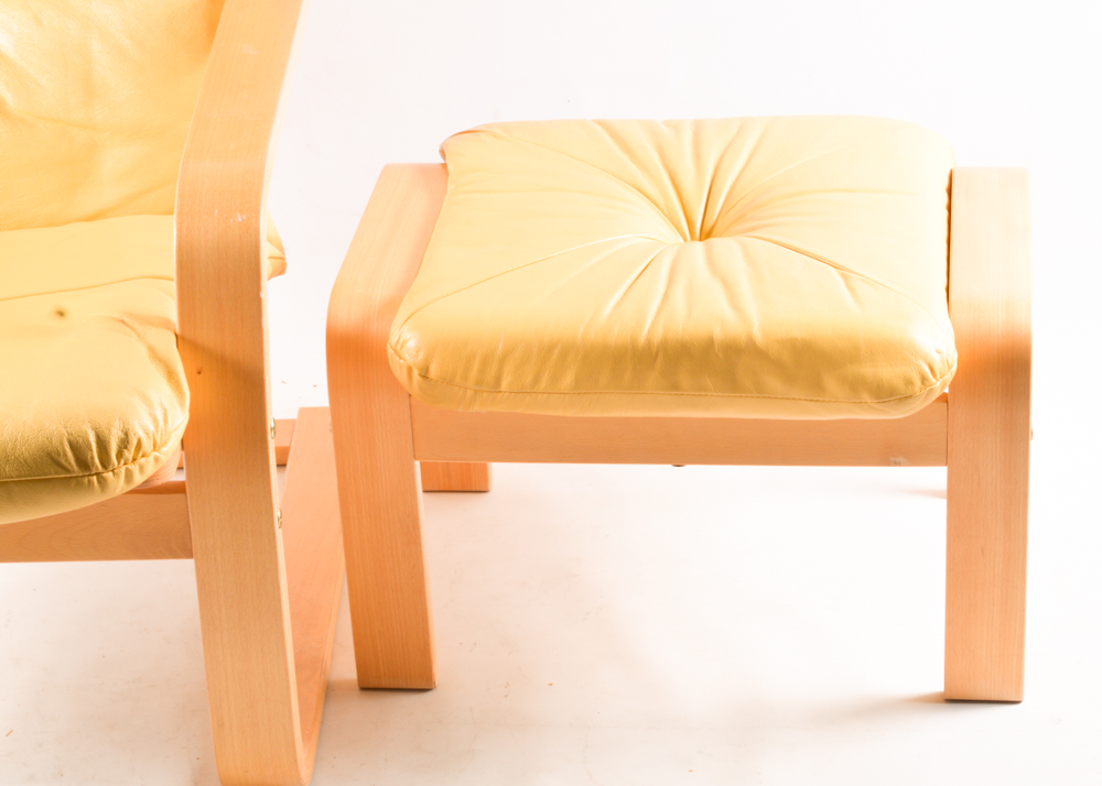 Ikea Poang Yellow Leather Chair and Ottoman II EBTH