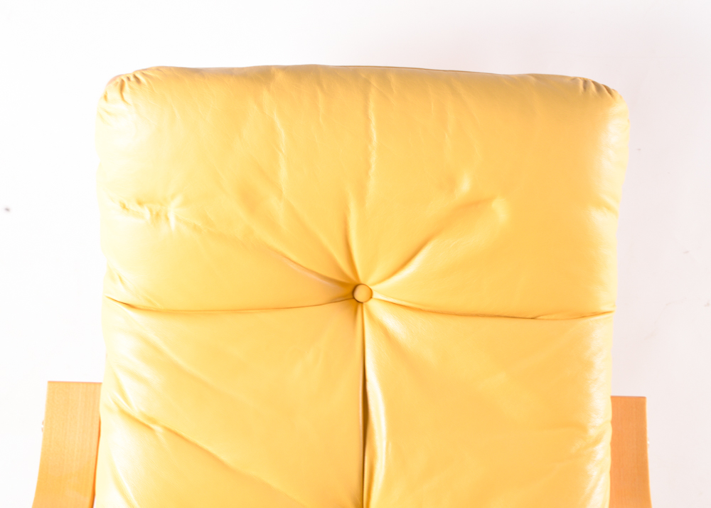 Ikea Poang Yellow Leather Chair and Ottoman II EBTH