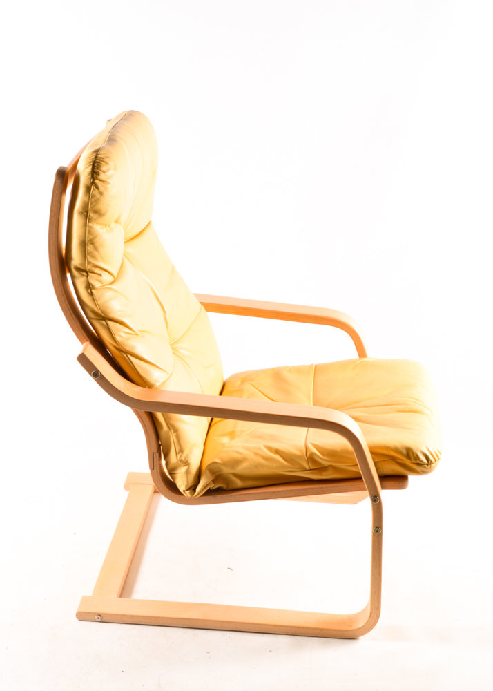 Ikea Poang Yellow Leather Chair and Ottoman II EBTH