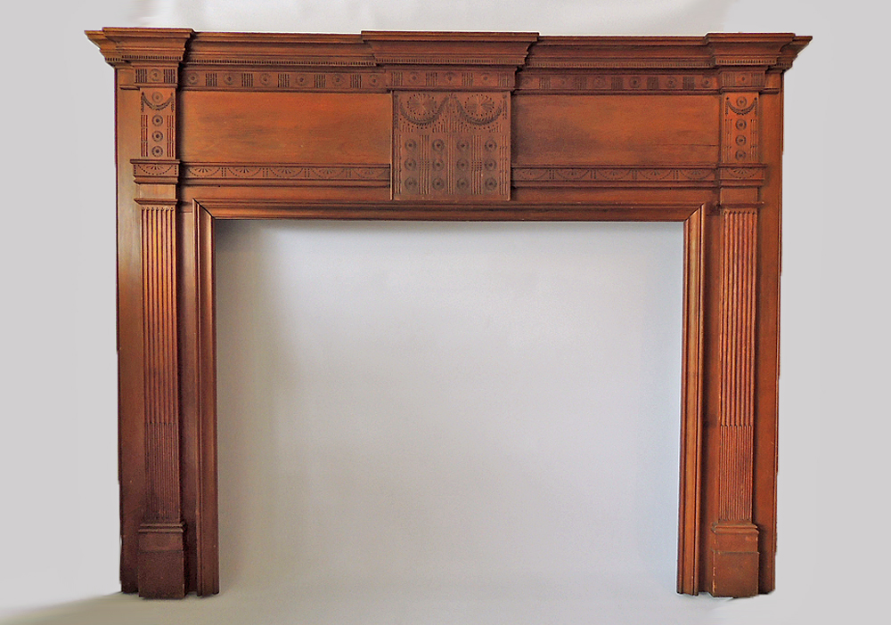 Federal Style Carved Wooden Fireplace Mantel In Cherry Finish Ebth