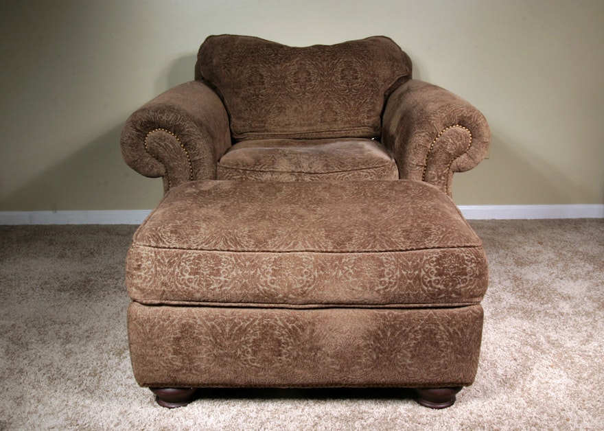 Bernhardt New Vintages Plush Rolled Arm Chair and Ottoman ...