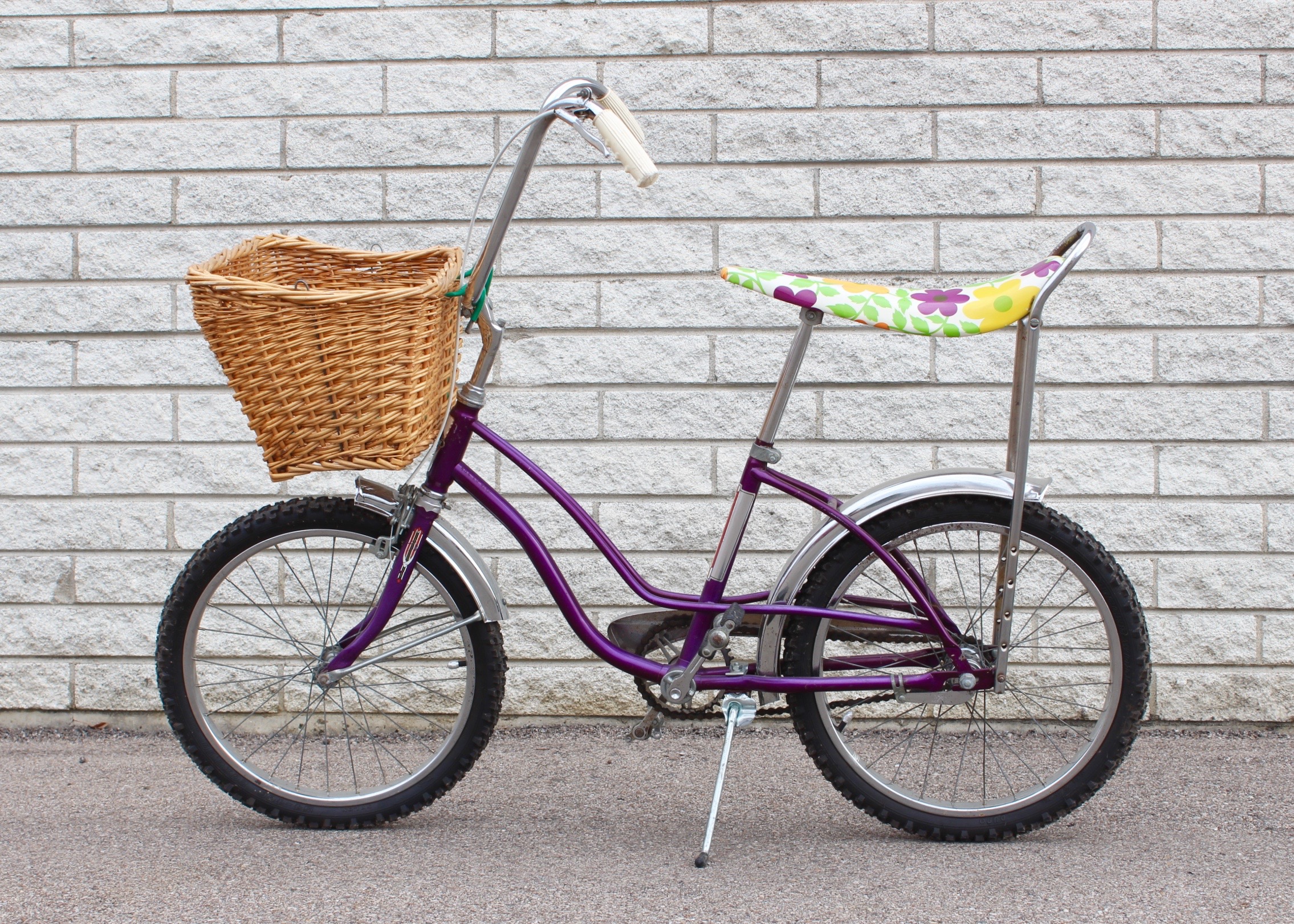 purple banana seat bike