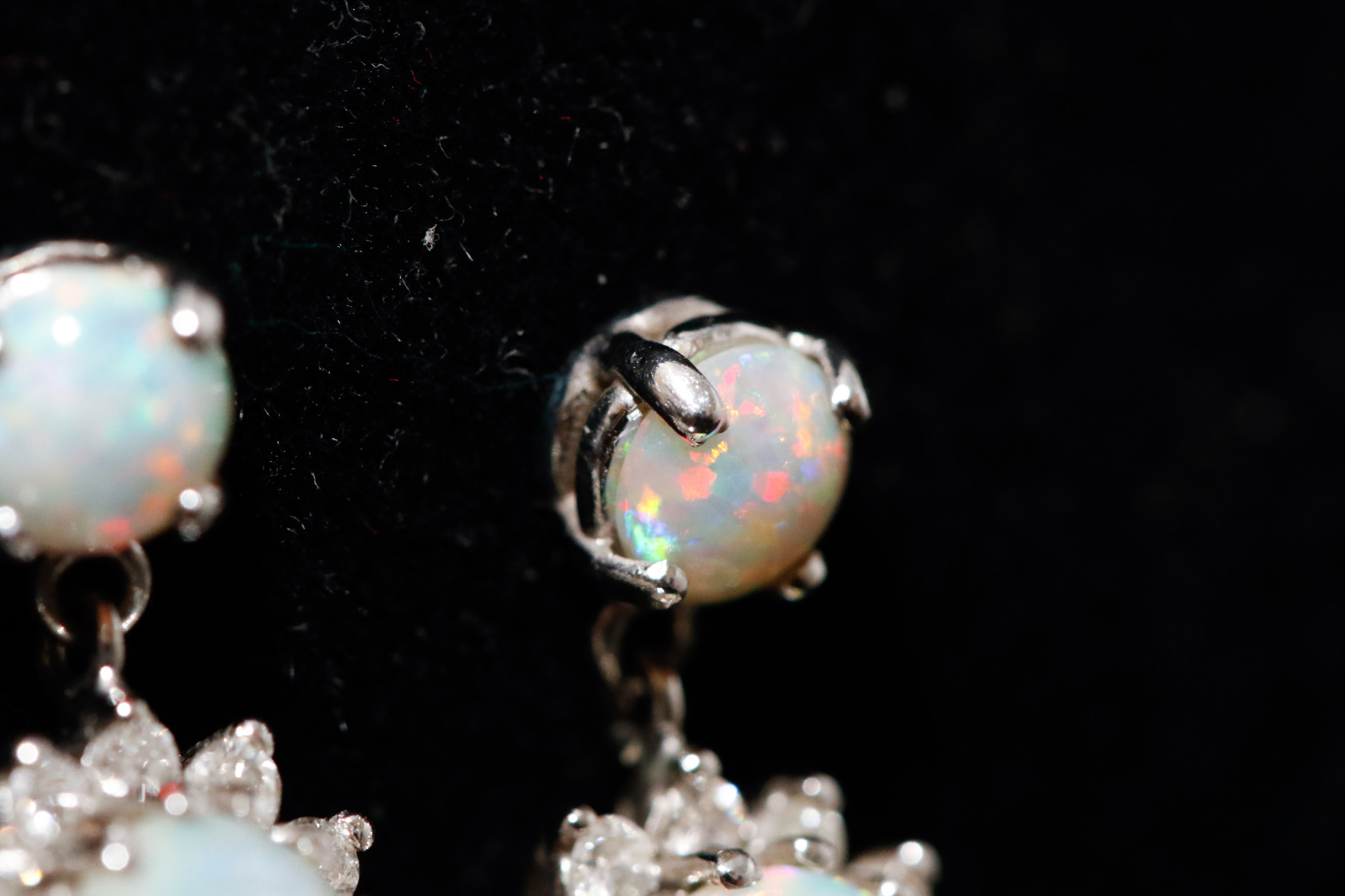 14K White Gold Opal and Diamond Dangle Earrings : EBTH