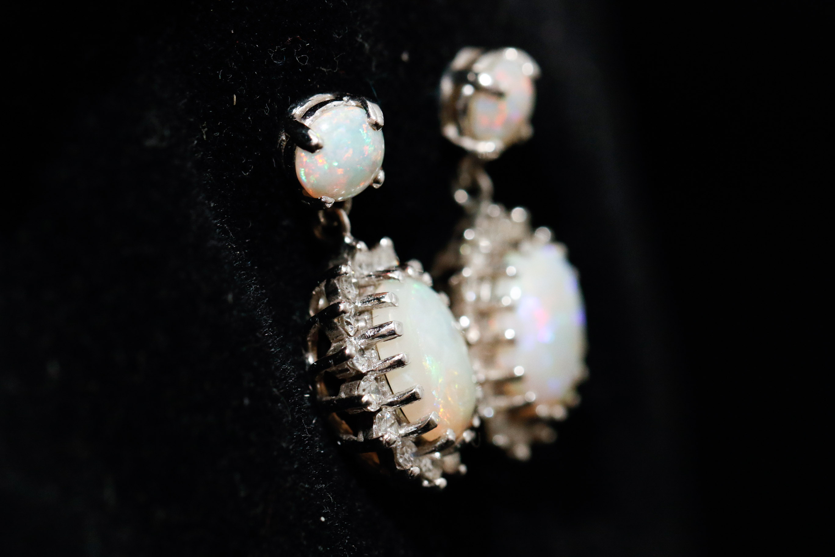 14K White Gold Opal and Diamond Dangle Earrings : EBTH