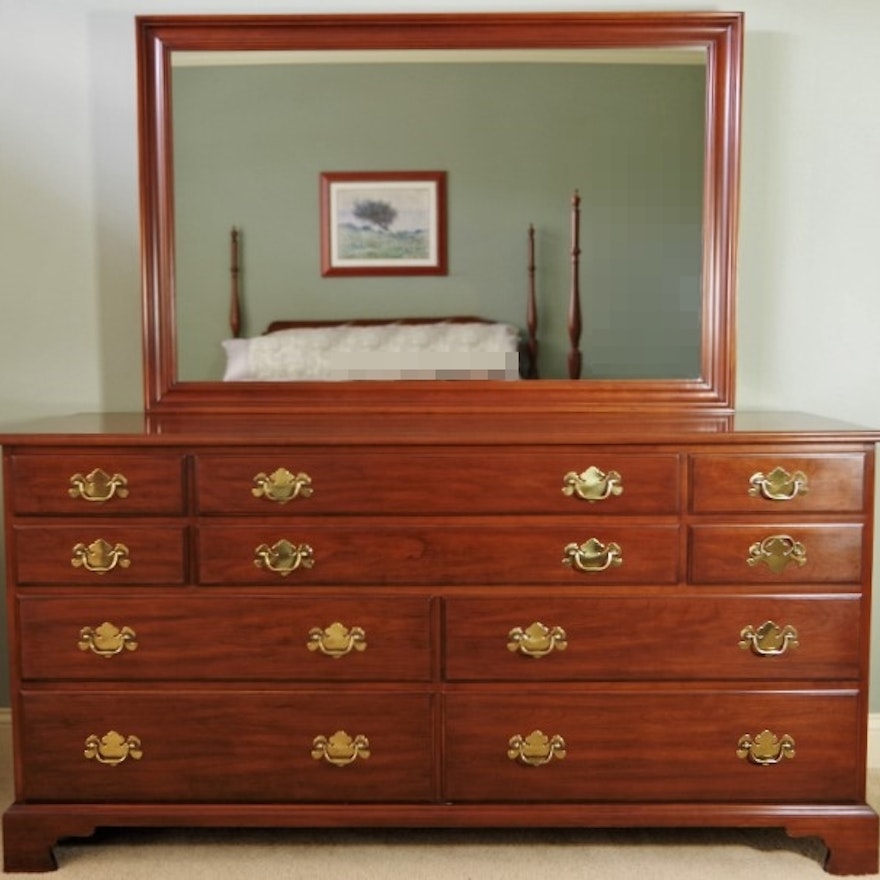 Henkel Harris Wild Black Cherry Double Dresser With Mirror Ebth