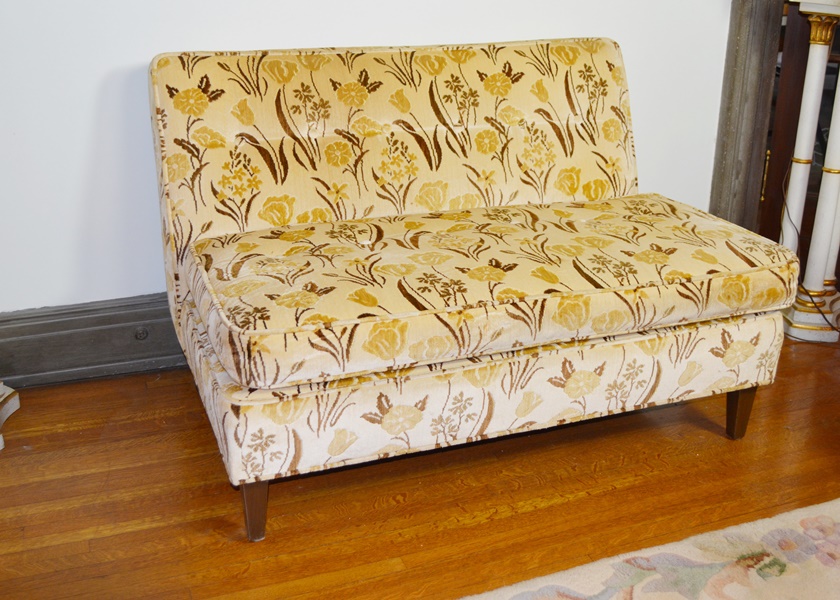 Armless Floral Upholstered Settee EBTH