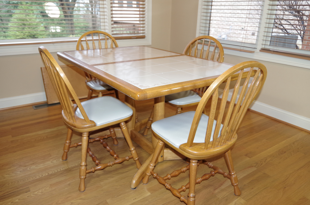 Dinaire Oak and Ceramic Dining Set with Table and Four Chairs EBTH