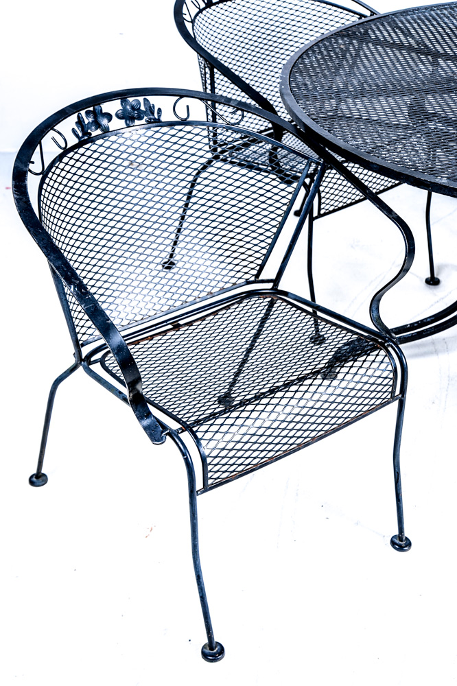 Mesh Metal Patio Table, Chairs, and Umbrella EBTH