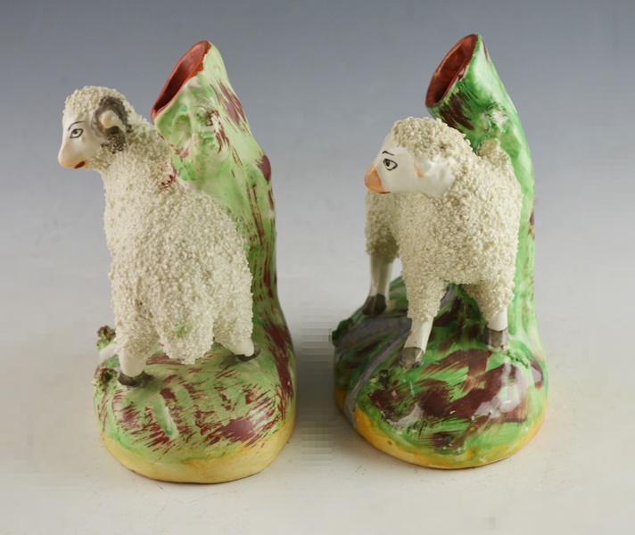 Pair of William Kent Old StaffordshireWare Pottery Sheep Spill Vases