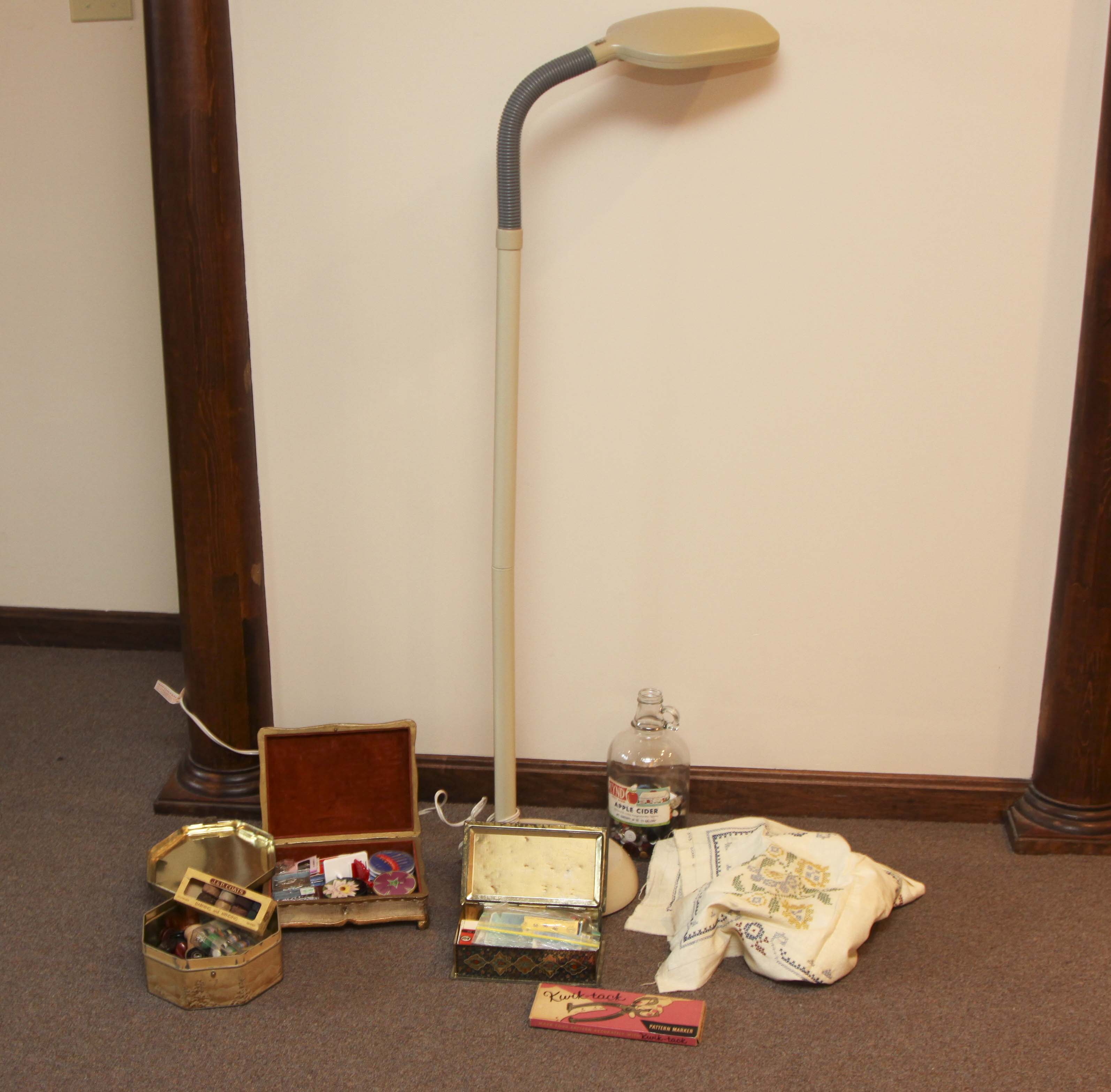 Balance Spectrum Adjustable Task Floor Lamp With Vintage Sewing