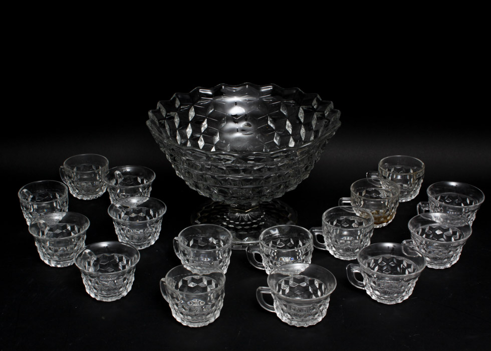 Fostoria "American" Clear Glass Punch Bowl and Punch Cups EBTH