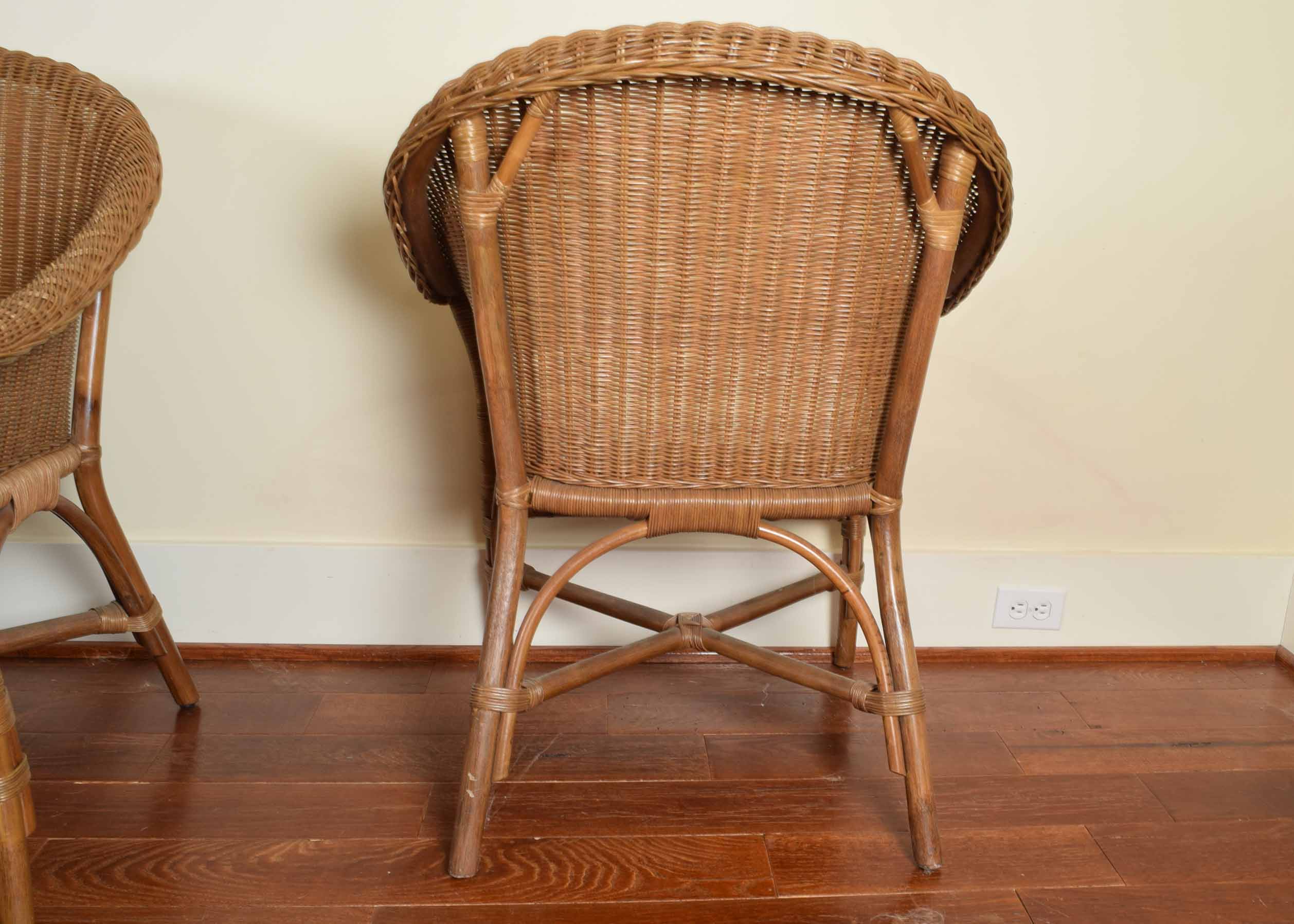 Five Pottery Barn Wicker Barrel Chairs EBTH