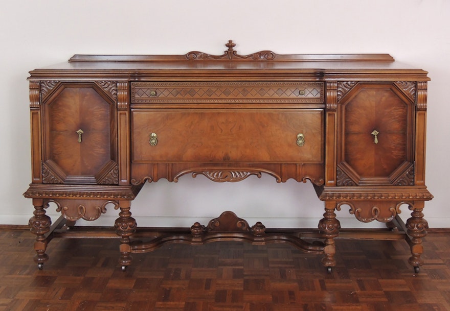 Jacobean Revival Burled Walnut Buffet EBTH
