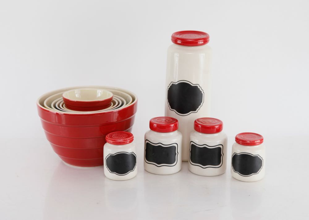Crate and Barrel Nesting Mixing Bowls and Canisters EBTH