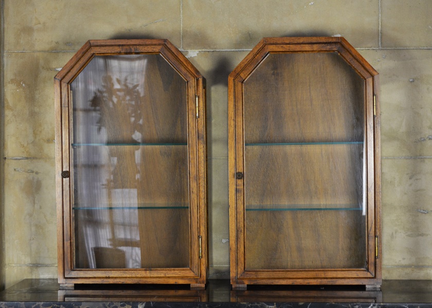 Pair Of Franco Tacchi Wood Table Top Curio Cabinets Ebth