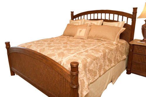 King Size Rattan and Wicker Bed with Custom Bedding EBTH