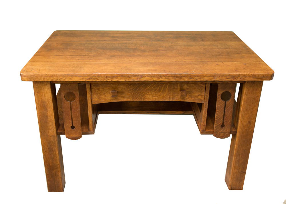 Vintage Arts Crafts Style Oak Library Table Ebth