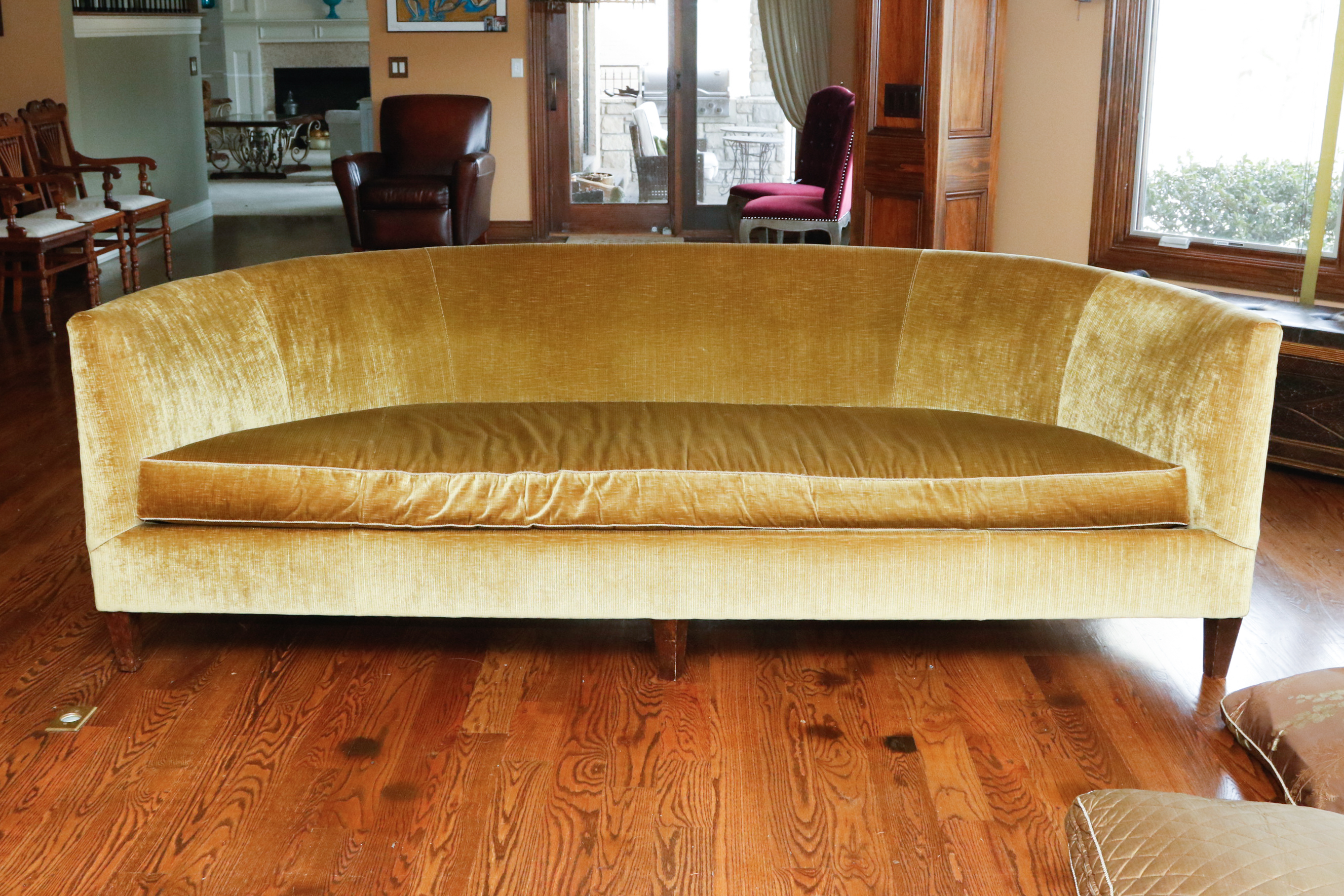 Sheraton Style Sofa in Chartreuse Velvet Upholstery EBTH