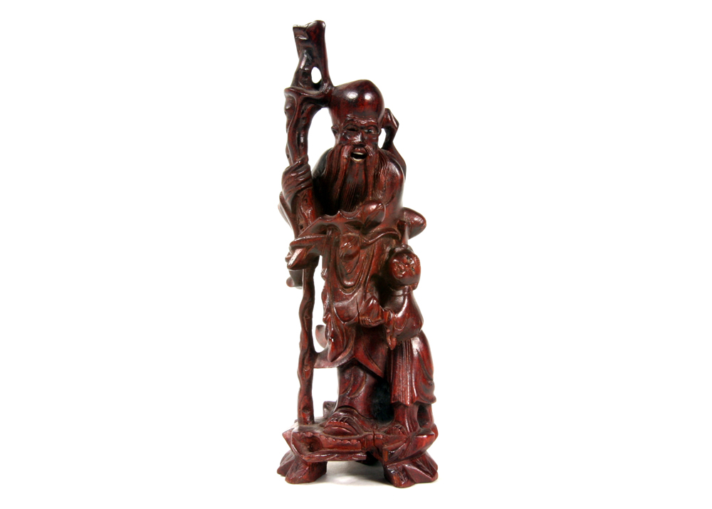 Vintage Chinese Carved Wood Figurine of Shou Lao, God of Longevity EBTH