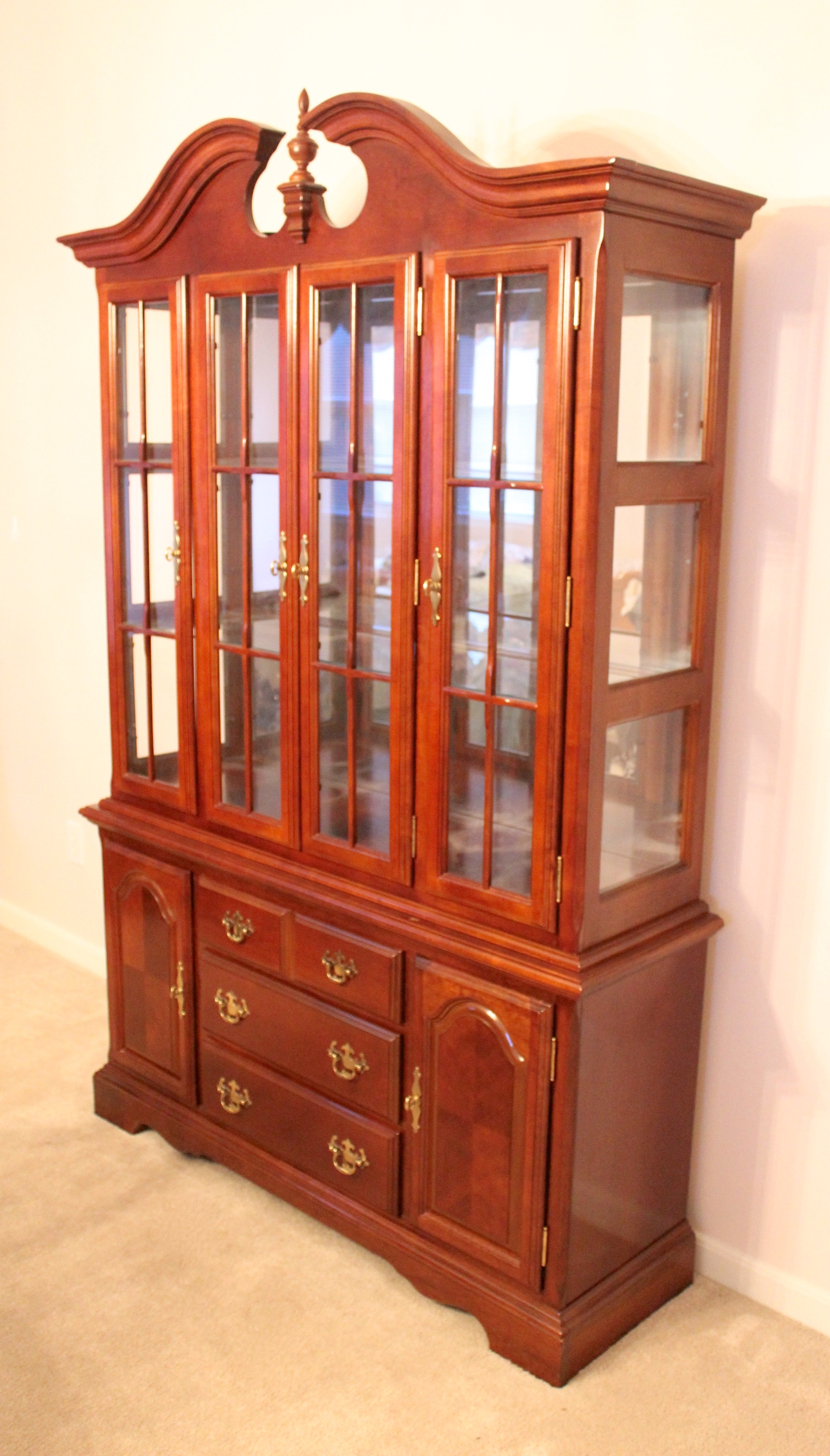 Queen Anne Style Cherry China Cabinet and Hutch | EBTH
