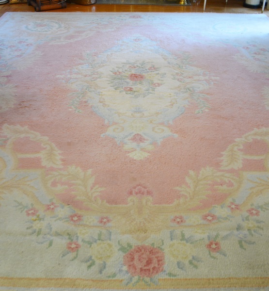 Large Pink Aubusson Style Medallion Wool Area Rug EBTH