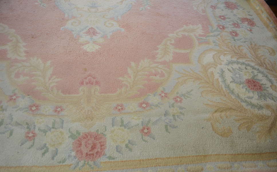Large Pink Aubusson Style Medallion Wool Area Rug EBTH