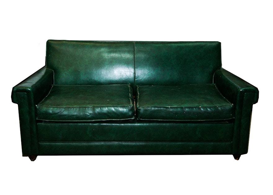 Vintage 1950s Simmons Green Vinyl Hide-A-Bed Sofa | EBTH